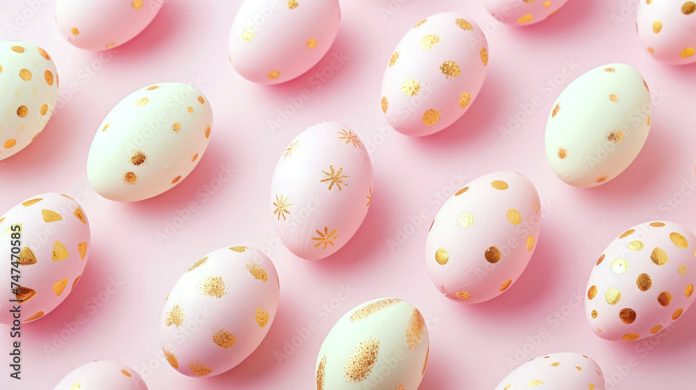 Easter eggs on a light pink background.