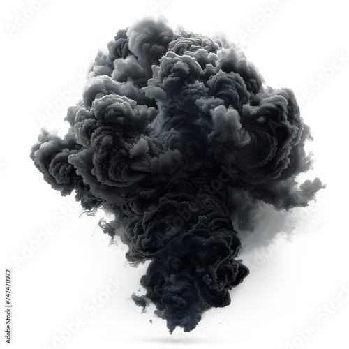 Intense Black Cloud of Smoke on White Background