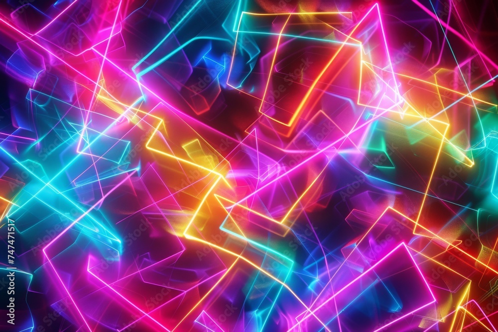 Abstract multicolored neon light design background. AI generative art