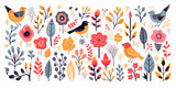 Vector illustration style - birds and flowers. White background.