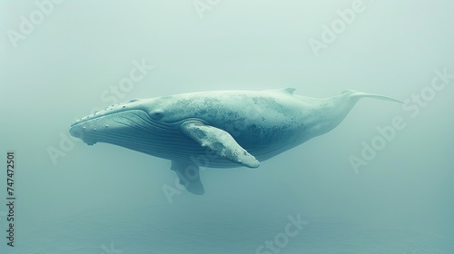 Ethereal underwater view of a solitary humpback whale.