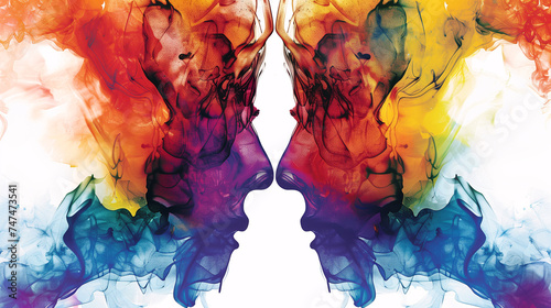 The transformation of color mixing into a macro drawing reminiscent of a Rorschach test, capturing the abstract and ambiguous forms  