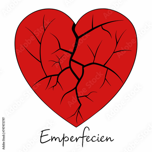 "Embrace imperfection" with a cracked but mended heart. vektor illustation