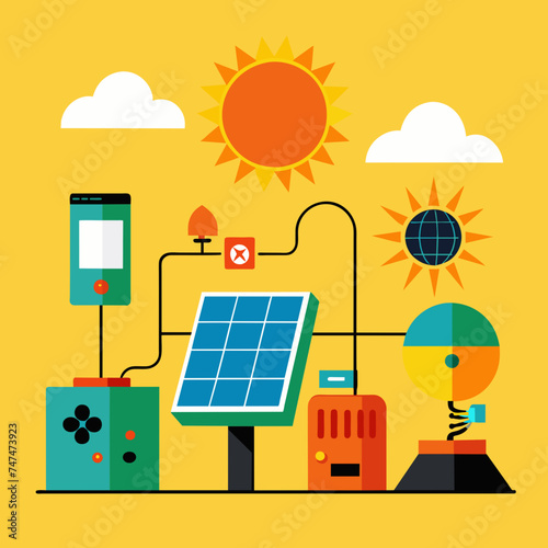 Solar-powered gadgets powering up under the sun. vektor illustation