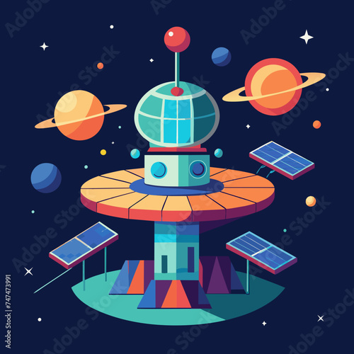 A futuristic space station powered entirely by solar energy. vektor illustation