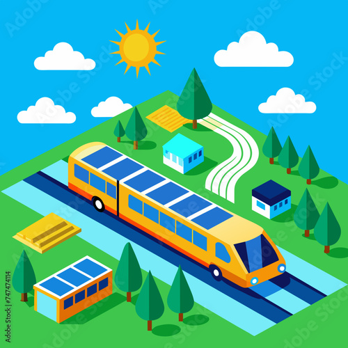 A train station powered entirely by solar energy. vektor illustation