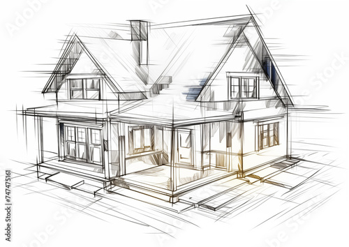 home design sketch plan, real estate concept drawing, architectes house building, mortgage credit - advertising asset illustration © melhak