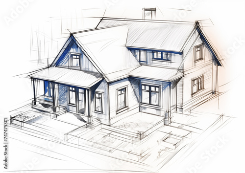 home design sketch plan, real estate concept drawing, architectes house building, mortgage credit - advertising asset illustration © melhak