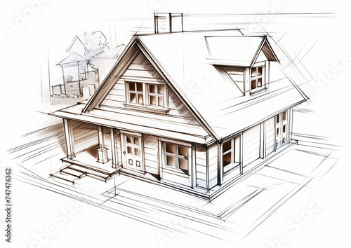 home design sketch plan, real estate concept drawing, architectes house building, mortgage credit - advertising asset illustration © melhak