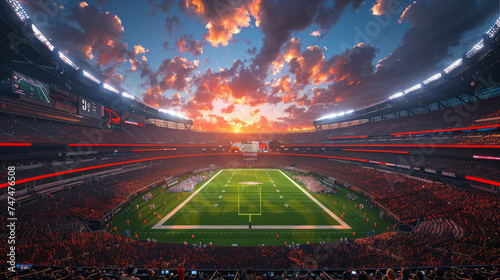 Obraz na płótnie an orange and black american football stadium with stadium lights,generative ai w salonie