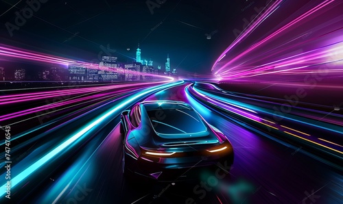 fast moving car in night and motion blur