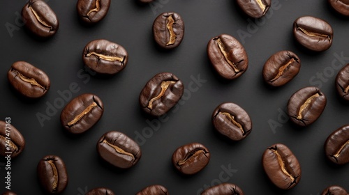 Coffee beans scattered on black background. Isolated on black background. Perfect for a variety of commercial uses, including packaging, advertising, and web design.
