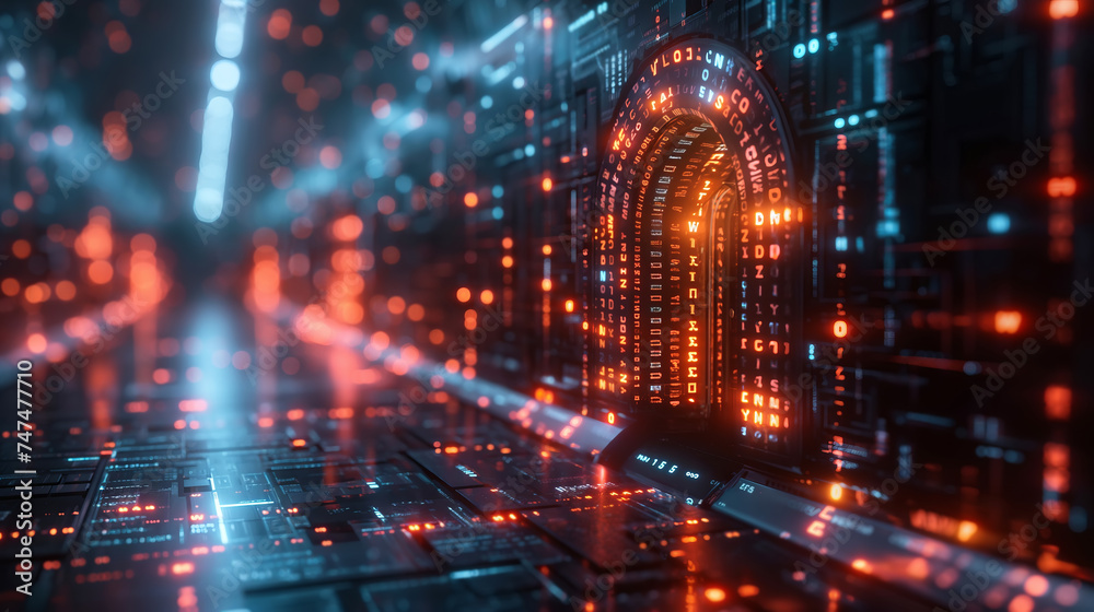 Neon Data Tunnel in a Futuristic Cybersecurity Concept