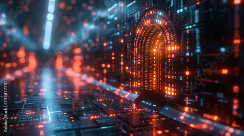 Neon Data Tunnel in a Futuristic Cybersecurity Concept