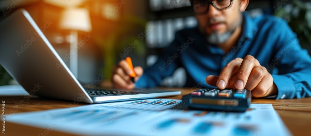 Business people doing business in finance and calculating - obrazy, fototapety, plakaty 