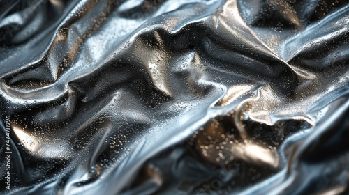 Close-up of a luxurious silky black fabric with light reflections, highlighting the texture and graceful folds