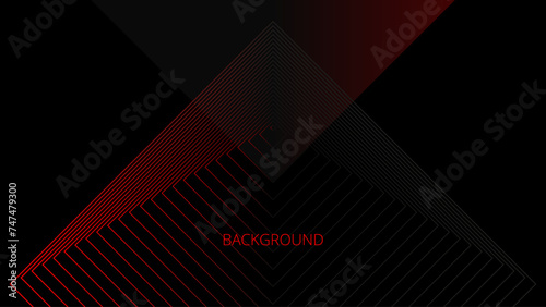 Black abstract background with red square and triangular pattern, pyramid shape, modern geometric texture, diagonal rays and angles	 photo