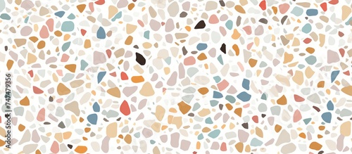 A white background is filled with multicolored pebbles in various shapes and sizes, creating a vibrant and textured display. 