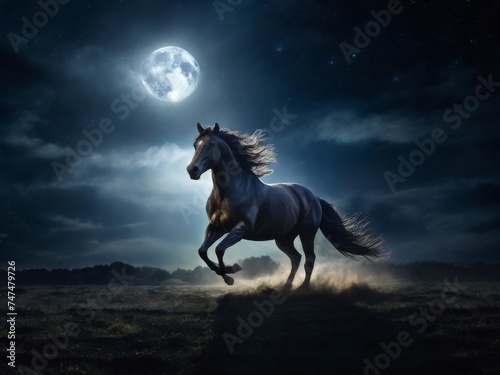 Night Stallion Galloping Across the Sky