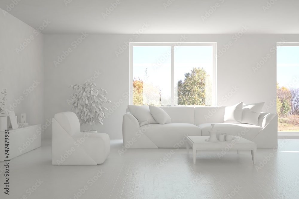 Grey living room concept with sofa. 3D illustration Grey living room concept with sofa. 3D illustration