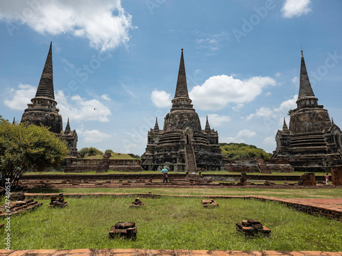 Wat Phra Si Sanphet on a beautiful sky day  Ayutthaya  Thailand. UNESCO world heritage.
