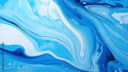 Abstract fluid acrylic painting. Modern art. Marbled blue abstract background. Liquid marble pattern