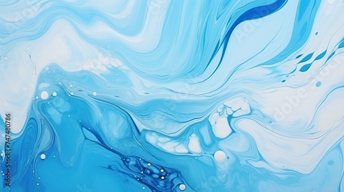 Abstract fluid acrylic painting. Modern art. Marbled blue abstract background. Liquid marble pattern