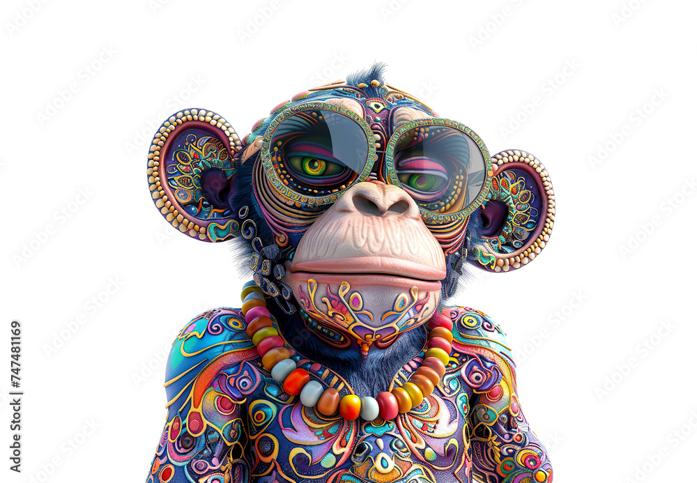 Cartoon colorful monkey with sunglasses on white background.