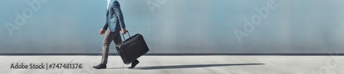 Businessman walking with a briefcase in his hands. Panoramic banner. Travel and business concept. Travel and tourism concept with copy space. Copy space. 