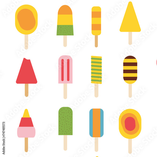 Vector colorful graphics ice creams, cakes and summer fruits illustration