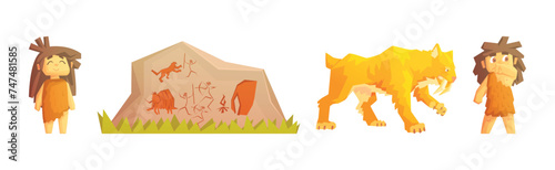 Stone Age Primitive Object and Elements Vector Set