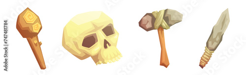 Stone Age Primitive Object and Elements Vector Set