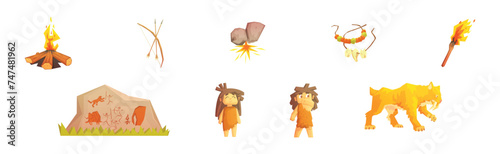 Stone Age Primitive Object and Elements Vector Set