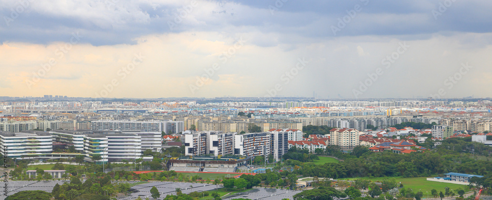 Aerial view of the Singapore, Panorama of Singapore downtown, High angle view of residential area of Singapore.