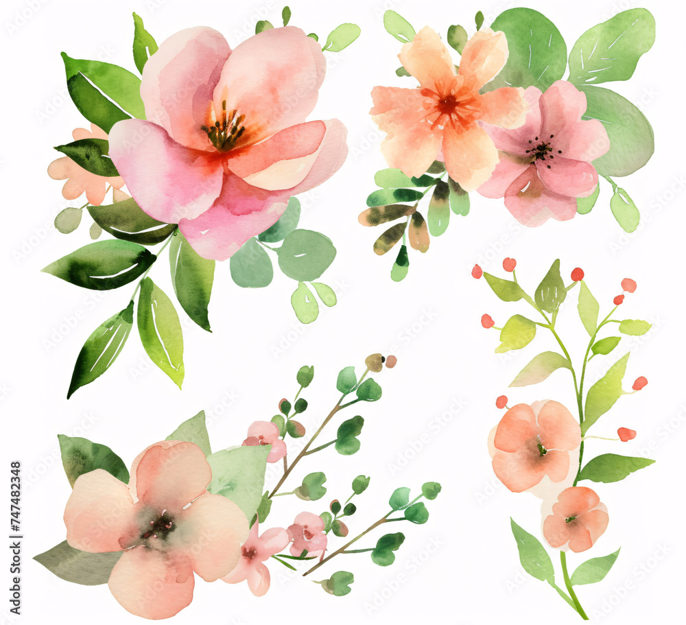 Fototapeta premium watercolor floral illustration set for wedding invitations, greetings, wallpapers, fashion, prints isolated on white background