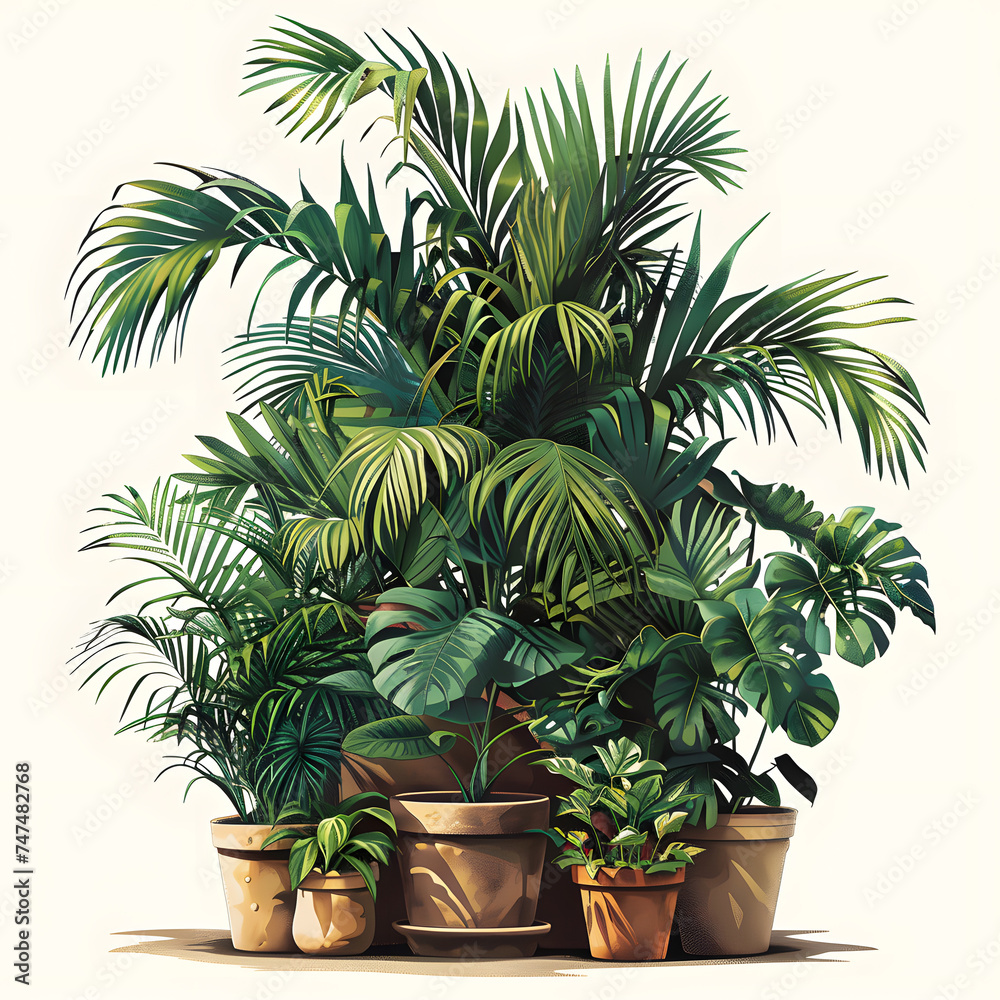 Fototapeta premium t-shirt graphic of several large potted plants