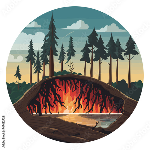 Waldbrand: Flammen und Rauch in der Natur Illustration Vektor isoliert transparent hintergrund