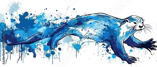 an image of an animal that is painted in blue and has splats of paint on the side of it. photo
