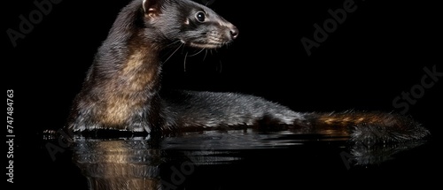 a close up of a cat in a body of water with it's head above the water's surface. photo