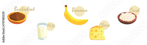 Healthy Food and Product with Inscription Vector Set