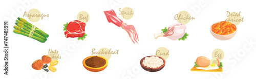 Healthy Food and Product with Inscription Vector Set