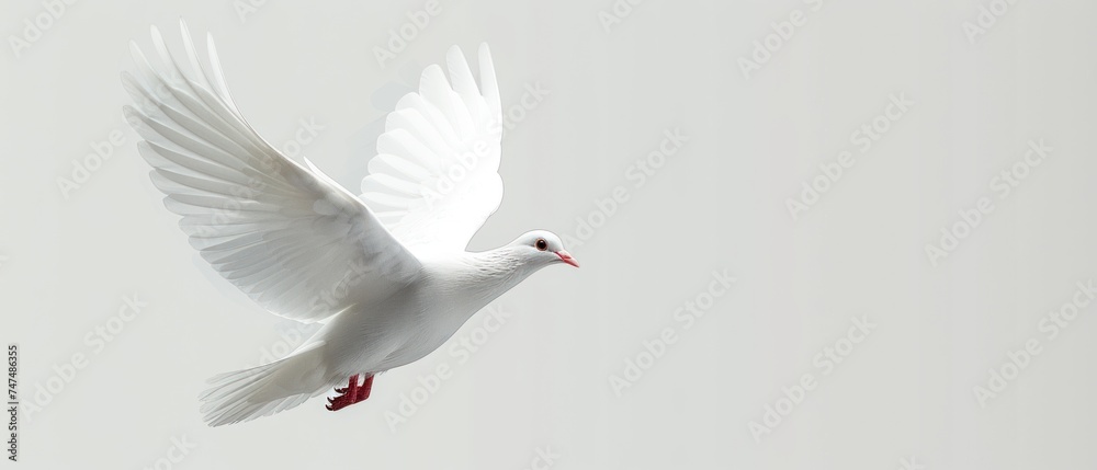a white bird flying through the air with it's wings spread wide and spread wide, with a red beak. a white bird flying through the air with it's wings spread wide and spread wide, with a red beak.