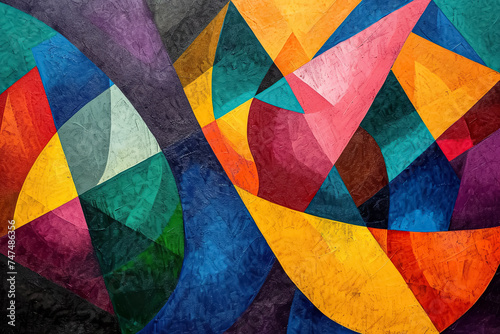a colorful abstract painting with geometric shapes