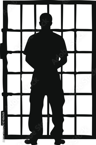 Silhouette prisoner in jail black color only full body