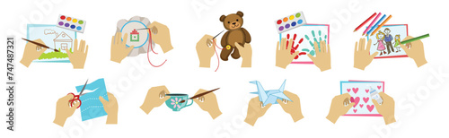 Hands Creating Craft Enjoy Workshop Activity Vector Set