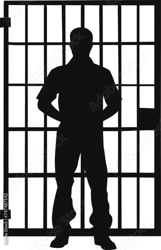 Silhouette prisoner in jail black color only full body