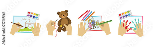 Hands Creating Craft Enjoy Workshop Activity Vector Set