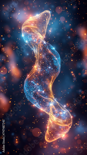 Glowing DNA spiral structure on abstract background