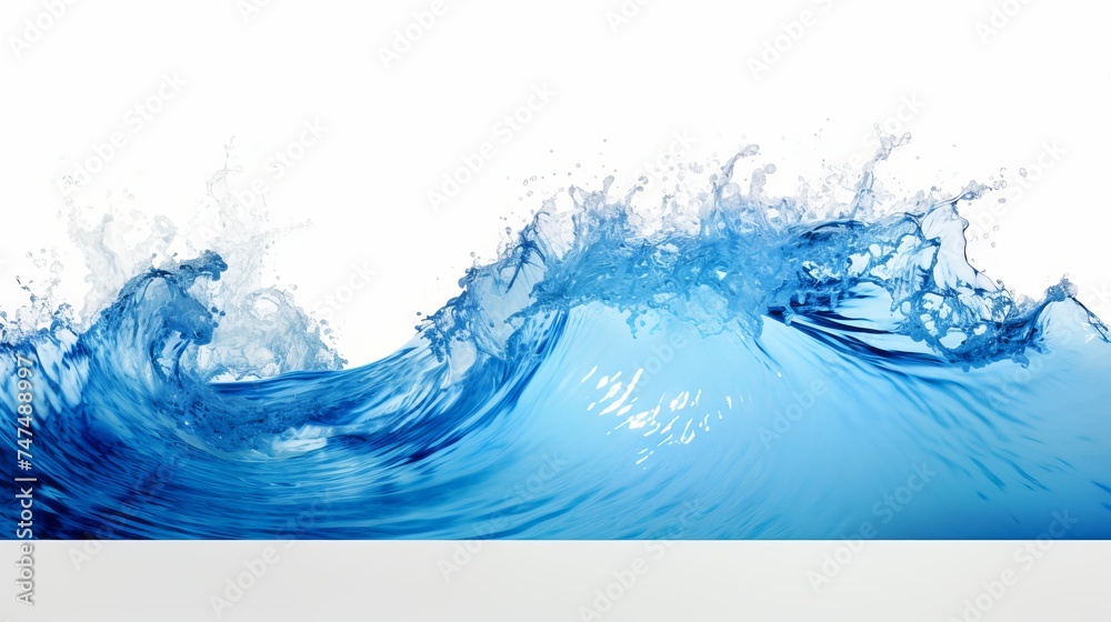 Blue wave splashing against white background