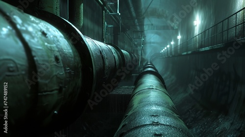 a pipe in a dark tunnel with a light photo